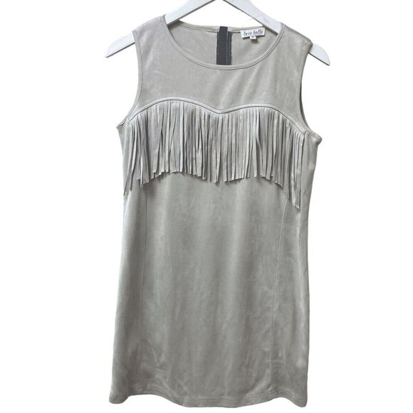 Love Bella Fringe Dress Gray Medium Stretch Faux Suede Mini Western Cowgirl - Picture 1 of 10